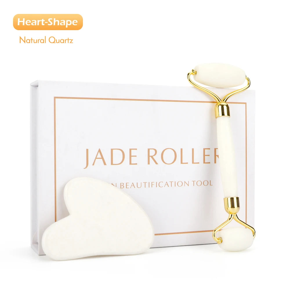 Natural Jade Roller & Gua Sha Set – Face and Body Massage for Skin Care