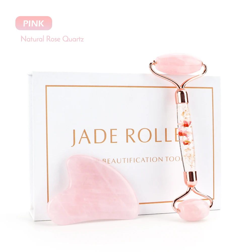 Natural Jade Roller & Gua Sha Set – Face and Body Massage for Skin Care