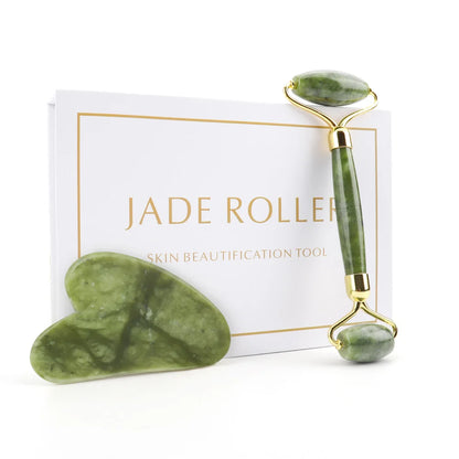 Natural Jade Roller & Gua Sha Set – Face and Body Massage for Skin Care