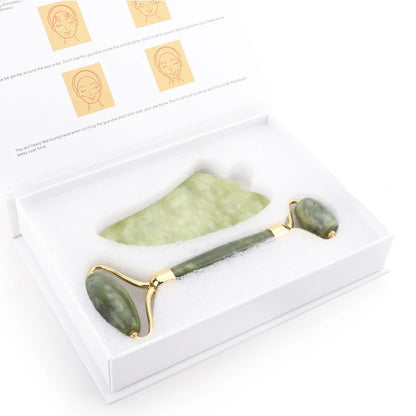 Natural Jade Roller & Gua Sha Set – Face and Body Massage for Skin Care