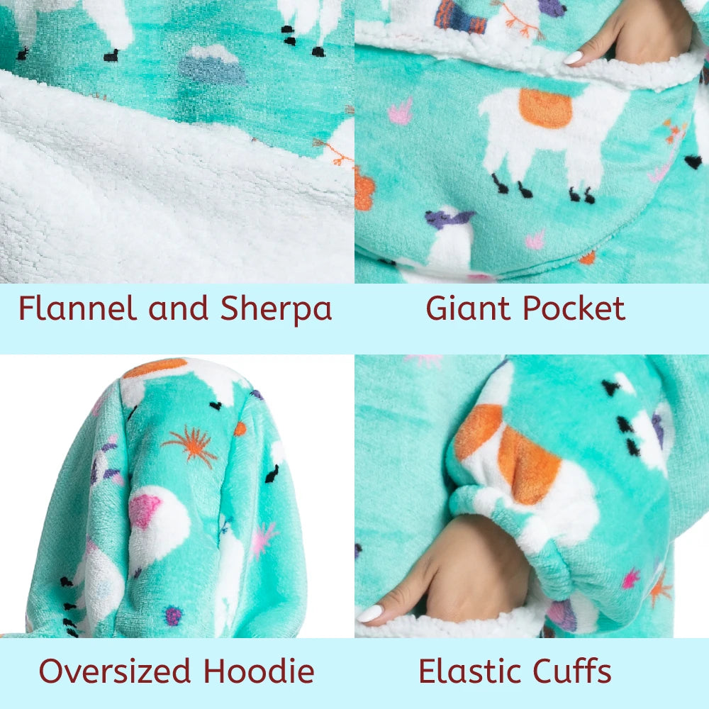 Blanket Hoodie - Wearable Sherpa Oversized Sweatshirt Blanket | Comfy Giant Hoodie for Women, Men, Adults & Kids | Cozy Flannel Sweater Blanket for Winter Warmth