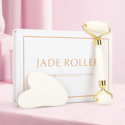 Natural Jade Roller & Gua Sha Set – Face and Body Massage for Skin Care