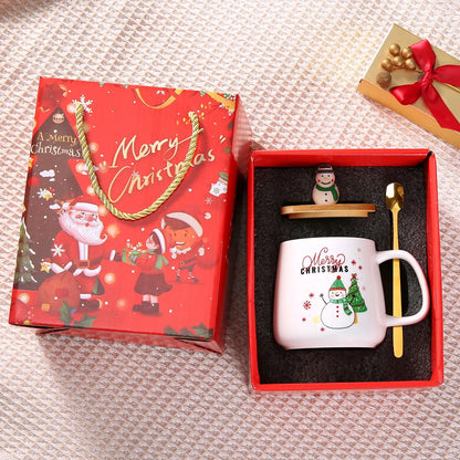 Christmas Mug Coffee Cup Gift Box Ceramic Creative Gift Large Capacity Spoon with Lid