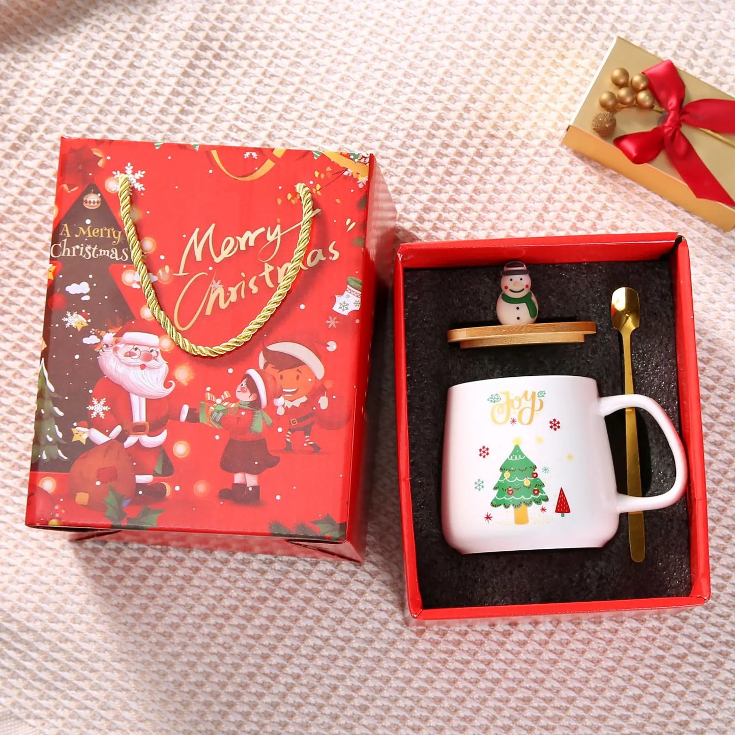 Christmas Mug Coffee Cup Gift Box Ceramic Creative Gift Large Capacity Spoon with Lid