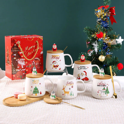 Christmas Mug Coffee Cup Gift Box Ceramic Creative Gift Large Capacity Spoon with Lid