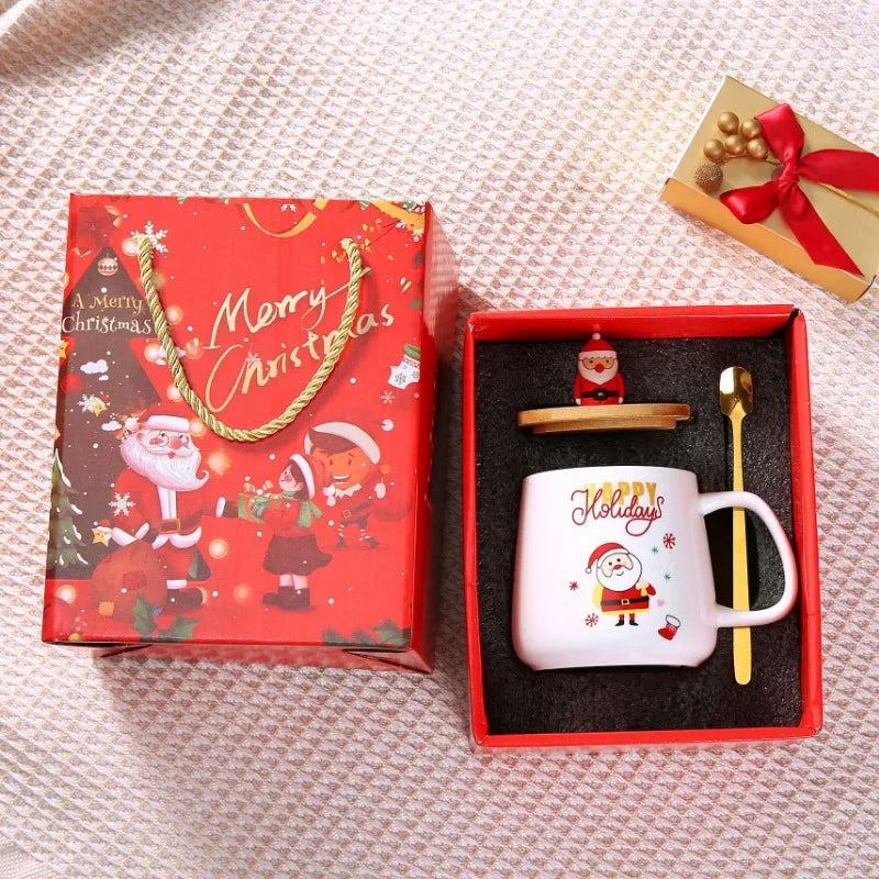 Christmas Mug Coffee Cup Gift Box Ceramic Creative Gift Large Capacity Spoon with Lid