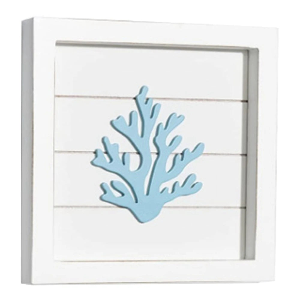 Ocean Theme Wall Decor - Rustic Beach Decor with 3D Starfish & Seahorses in Wooden Frame