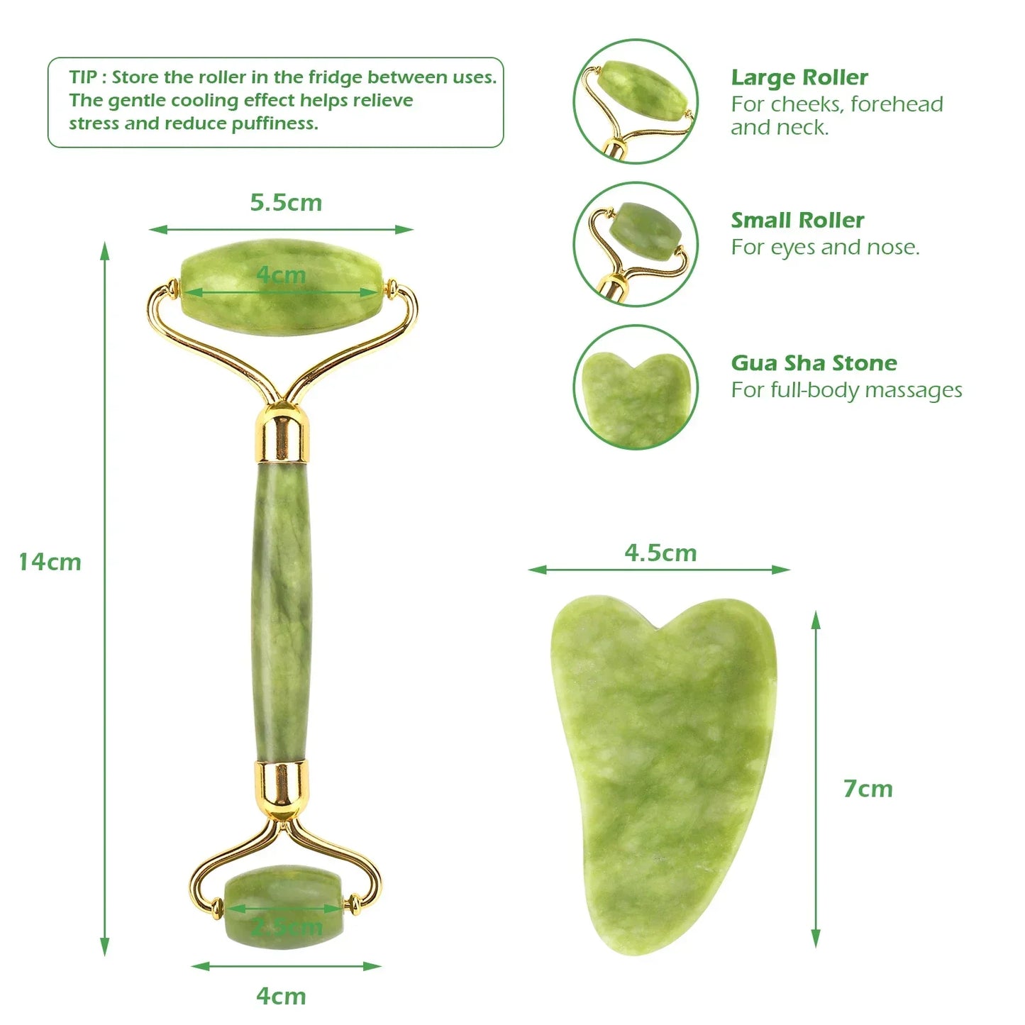 Natural Jade Roller & Gua Sha Set – Face and Body Massage for Skin Care