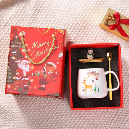 Christmas Mug Coffee Cup Gift Box Ceramic Creative Gift Large Capacity Spoon with Lid