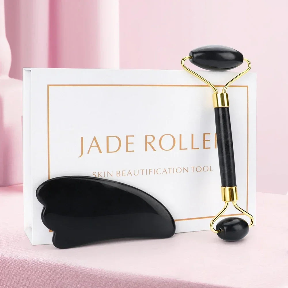 Natural Jade Roller & Gua Sha Set – Face and Body Massage for Skin Care