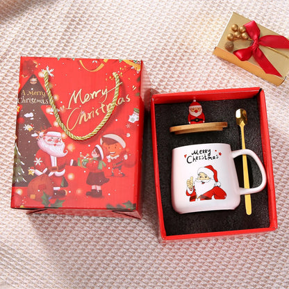 Christmas Mug Coffee Cup Gift Box Ceramic Creative Gift Large Capacity Spoon with Lid