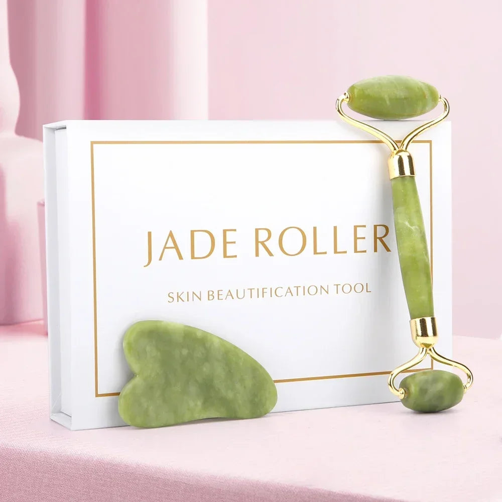 Natural Jade Roller & Gua Sha Set – Face and Body Massage for Skin Care