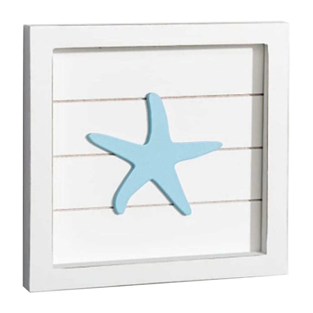 Ocean Theme Wall Decor - Rustic Beach Decor with 3D Starfish & Seahorses in Wooden Frame